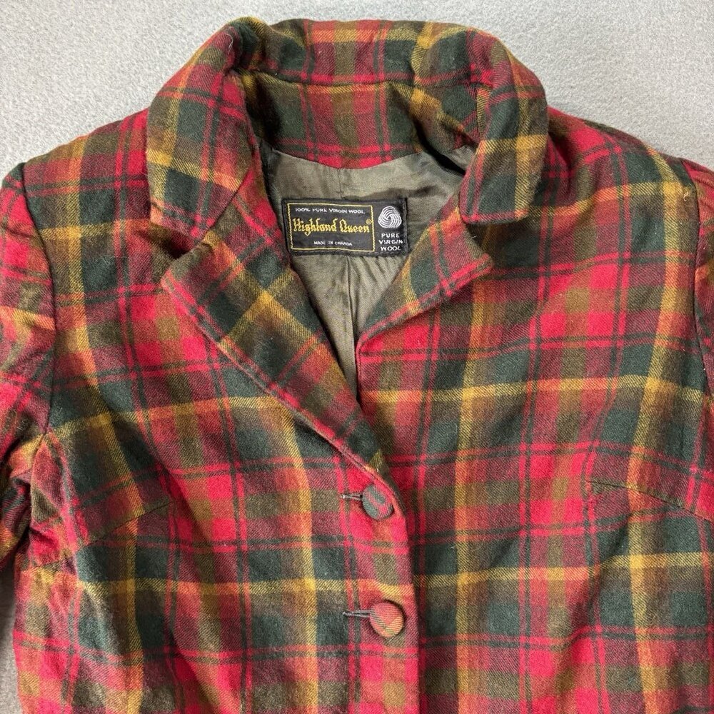 Vintage Highland Queen Plaid Blazer Youth M Wool Tartan Academia Irish Christmas - Picture 2 of 13